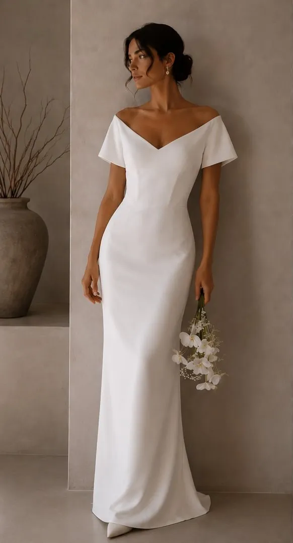 Amalia made-to-measure wedding gown in matte crepe, full length front view