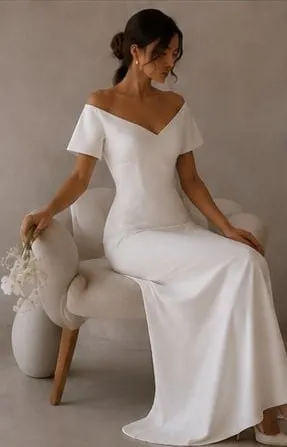 Amalia wedding gown worn seated, showing how the skirt falls