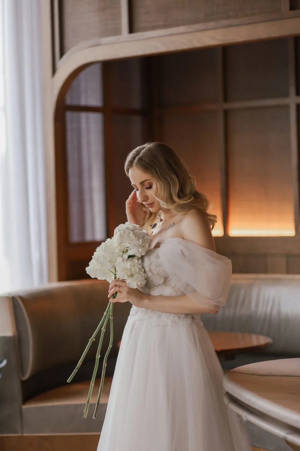 The ivory tulle A-line gown