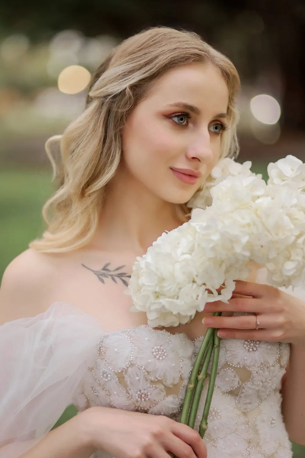 The tulle gown photographed in daylight