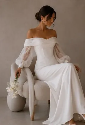 Delphine wedding gown worn seated, showing how the skirt falls