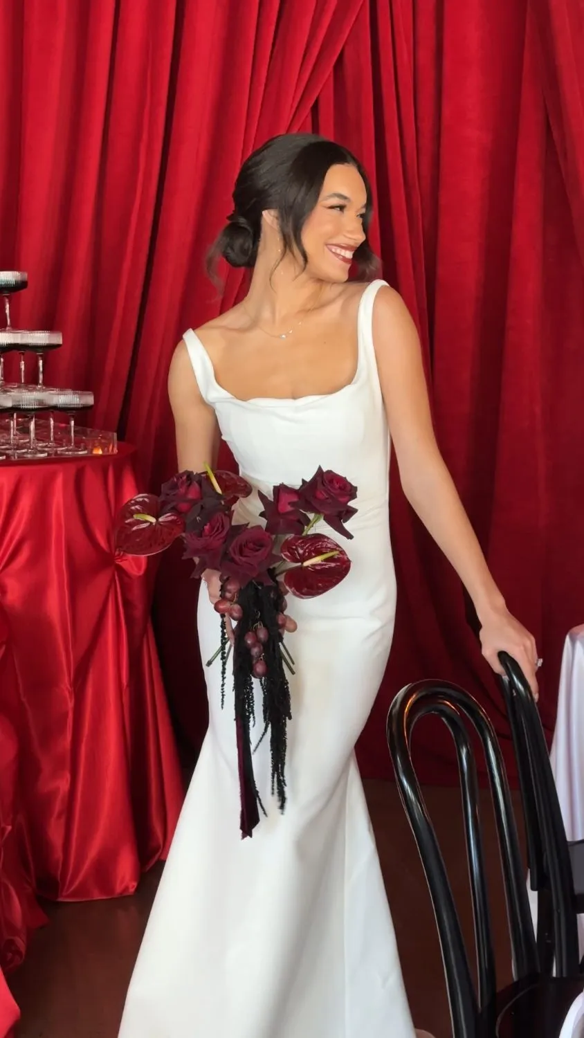 Full length view of the red column gown