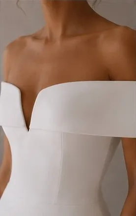 Close detail of the silk mikado on the Emmeline wedding gown