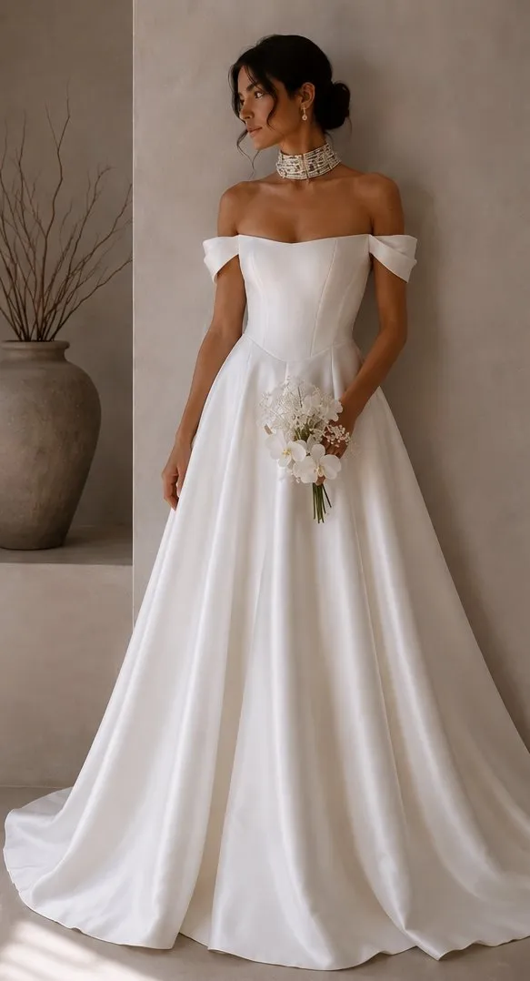 Honorine made-to-measure wedding gown in silk, full length front view
