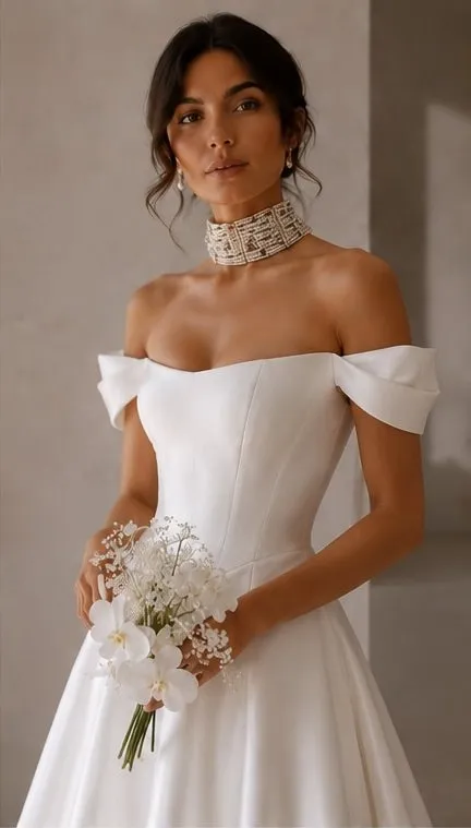 Honorine wedding gown bodice and neckline detail