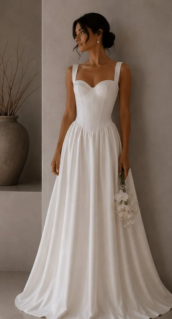 Isadora made-to-measure wedding gown in silk mikado, full length front view