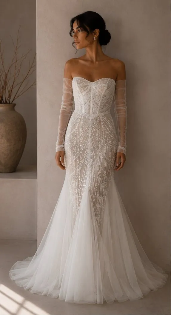 Leocadia made-to-measure wedding gown in embroidered lace, full length front view