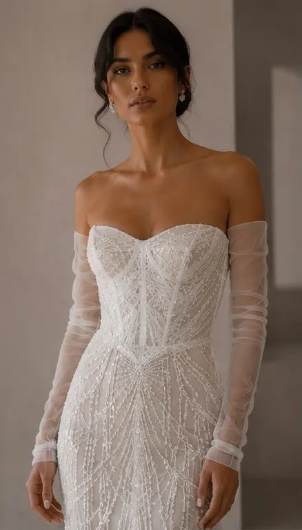 Leocadia wedding gown bodice and neckline detail