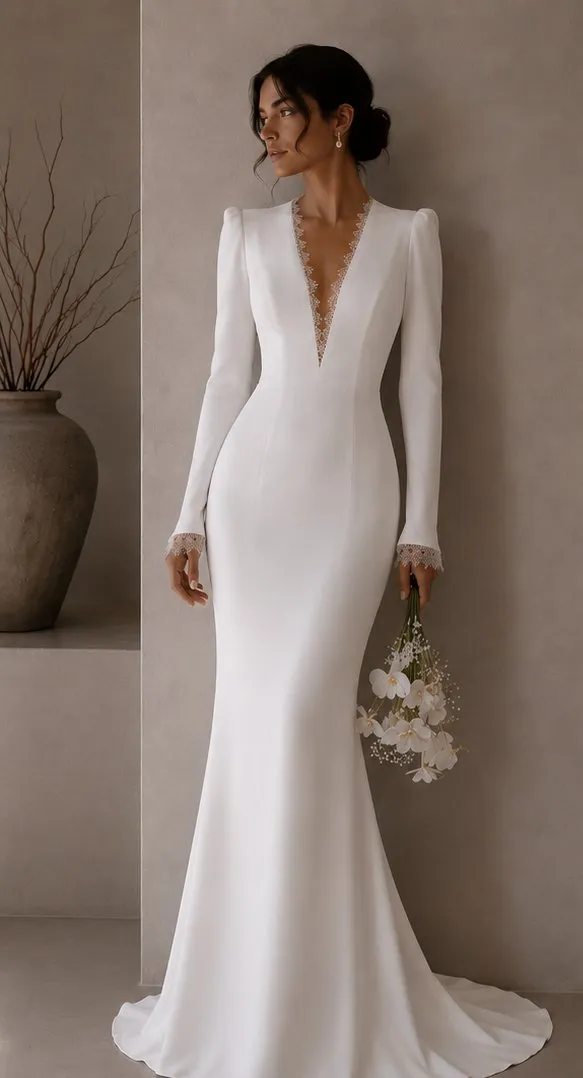 Rosalind made-to-measure wedding gown in matte crepe, full length front view